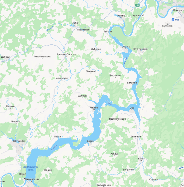 Карта глубин Воткинского водохранилища