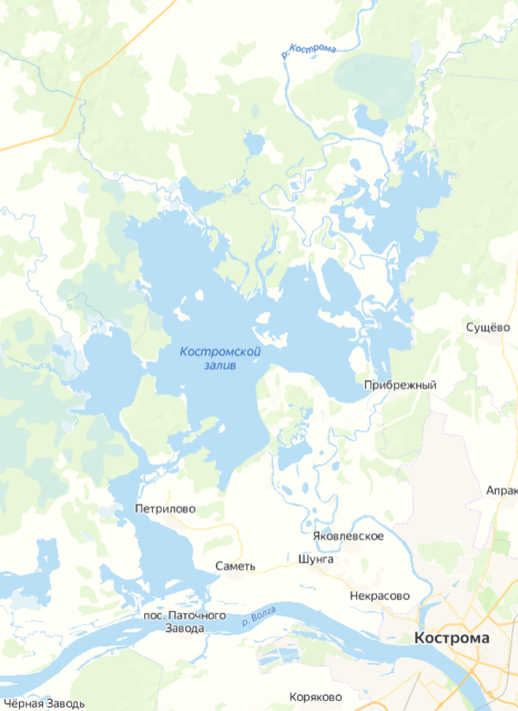 Карта глубин Костромского водохранилища (Костромской разлив)